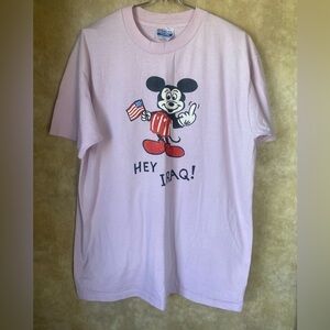 Vintage 80s 90s Vulgar Mickey “Hey Iraq” Pink Graphic Tee Hanes 50/50 War Prop.